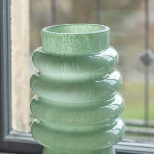 Green Ribbed Glass Vase