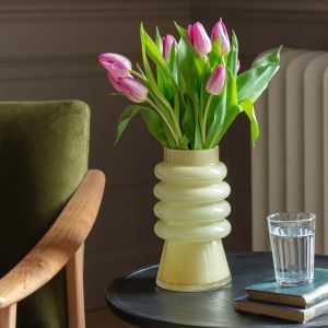Pale Yellow Ribbed Glass Vase