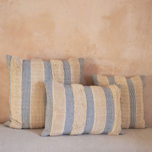 Misty Blue and White Striped Cushions