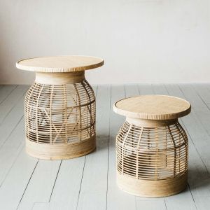 Set of Two Rattan Side Tables