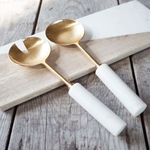 Marble and Brass Salad Servers