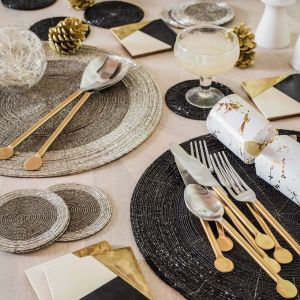 Black Beaded Placemat and Coasters