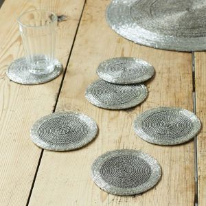 Silver Beaded Placemat and Coasters