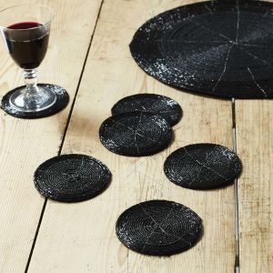 Black Beaded Placemat and Coasters