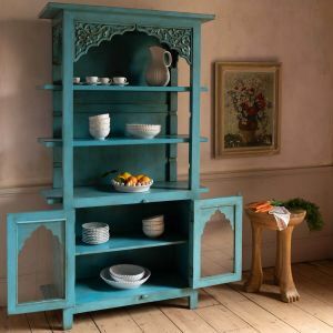 Ornate Aqua Wooden Display Cabinet