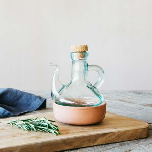 Terracotta and Glass Oil Decanter