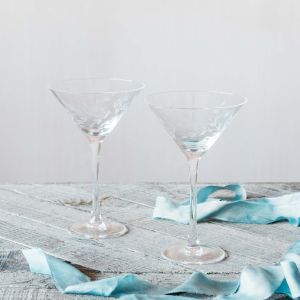 Set of Two Etched Laurel Martini Glasses