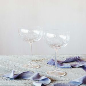 Set of Two Etched Laurel Champagne Coupes