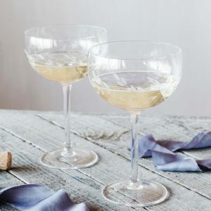 Set of Two Etched Laurel Champagne Coupes