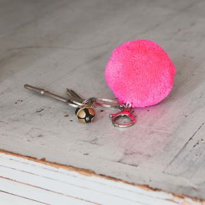 Neon Pink Pom Pom Key Ring