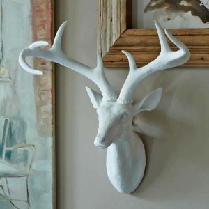 White Resin Stag Head with Antlers
