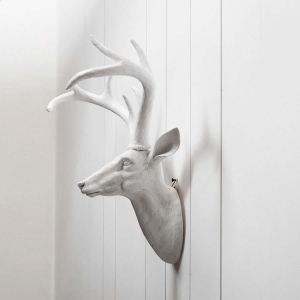 White Resin Stag Head with Antlers