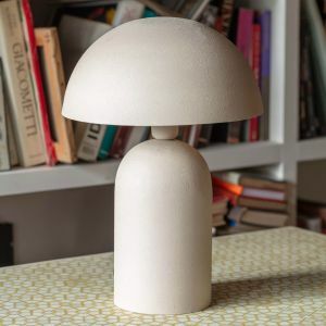 Large Warm Grey Textured Dome Table Lamp