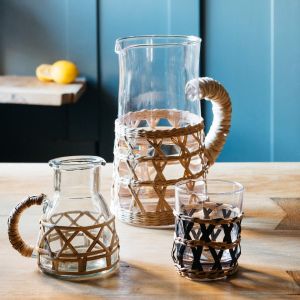 Rattan Weave Pitcher with Glasses