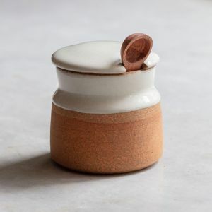 White Speckle Sugar Pot with Spoon