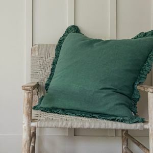 Sea Green Porto Ruffle Linen Cushion
