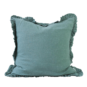 Sea Green Porto Ruffle Linen Cushion