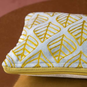 Ava Large Light Blue and Yellow Leaf Velvet Pouch