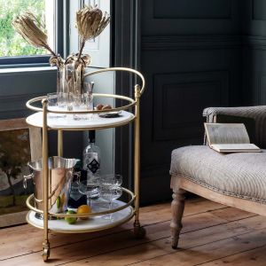 Round Drinks Trolley with Marble Shelves