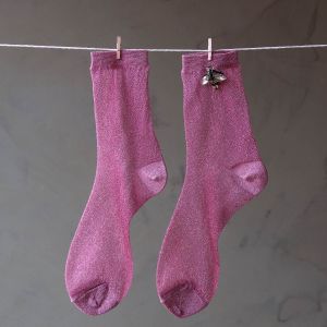 Sparkly Pink Socks with Bee Pin