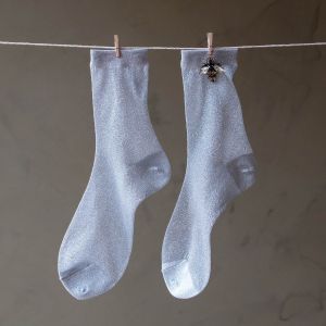 Sparkly Silver Socks with Bee Pin