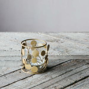 Circular Brass and Glass Tea Light Holder