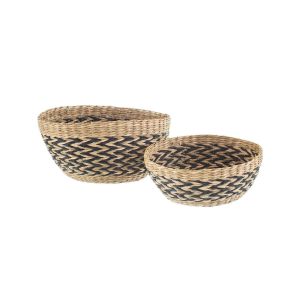 Set of Two Black Chevron Seagrass Baskets