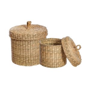 Set of Two Seagrass Lidded Baskets