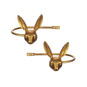 Set of Two Gold Rabbit Curtain Tie Backs