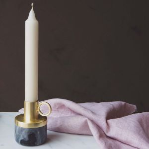 Otis Grey Marble and Brass Candle Holder
