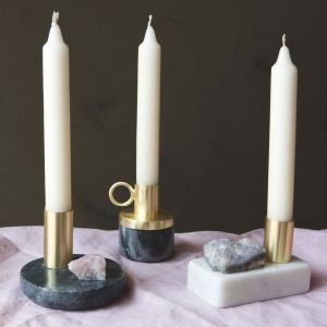 Otis Grey Marble and Brass Candle Holder