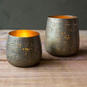 Textured Brass Tea Light Holders