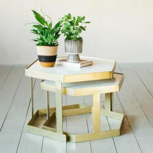 Set of Two Hexagonal Marble Coffee Tables