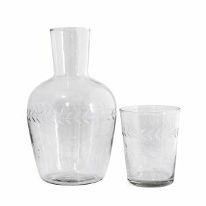 Set of Two Floral Etched Decanter and Drinking Glass