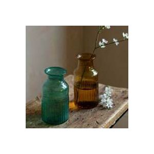 Amber Ribbed Glass Bottle Vase