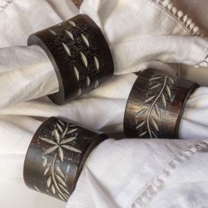 Set of Six Carved Wooden Napkin Rings