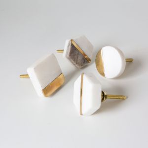 Two Tone Hexagon Marble and Brass Drawer Knob