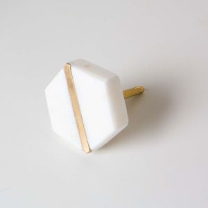 Hexagon Marble and Brass Drawer Knob