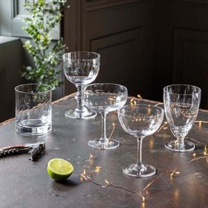 Set of Six Lens Crystal Wine Glasses