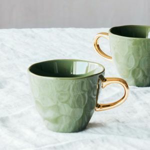 Set of Two Dark Green and Gold Handle Cups