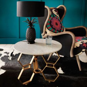 Hex Side Table With Marble Top