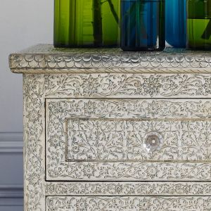 Embossed White Metal Chest of Drawers