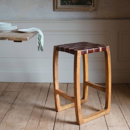 Chester Woven Leather Kitchen Stool
