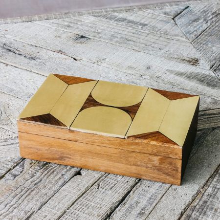 Recycled Teak and Brass Geometric Box
