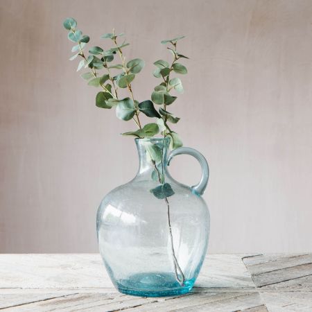 Round Blue Vase with Handle