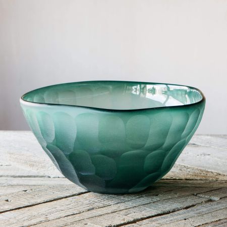 Green Hammered Glass Bowl