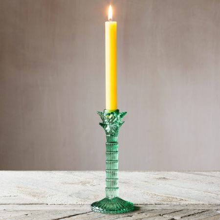 Green Glass Palm Tree Candlestick