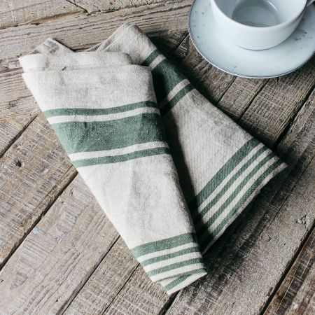 Green Stripe Linen Tea Towel
