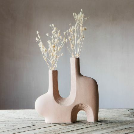 Terracotta Abstract Twin Vase