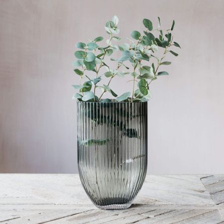 Grey Oblong Ribbed Vase